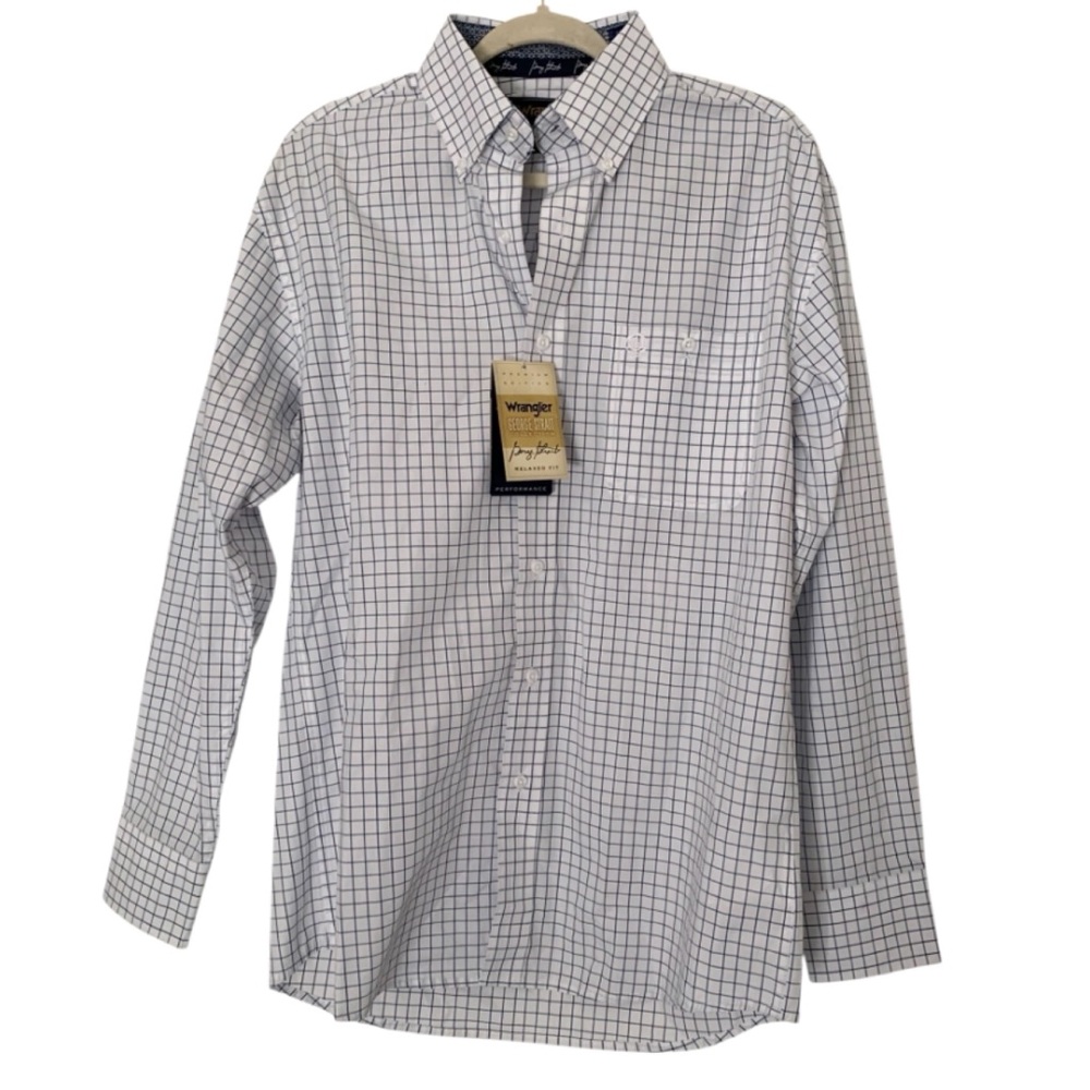 Wrangler x George Strait Blue & White Checkered Casual Button Down Shirt Western